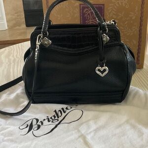 Brighton Black Leather Satchel with Heart Charm Accent